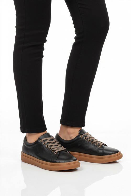 Siyah Bağcıklı Kaymaz Taban Kadın Casual Ayakkabı PC-55071 Z