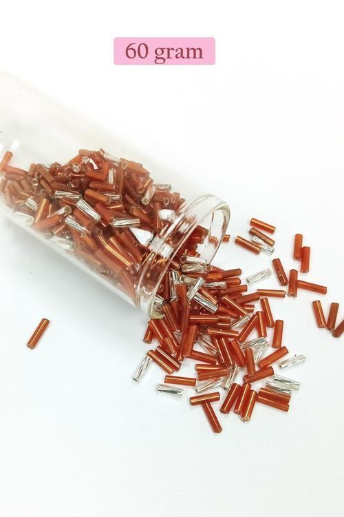 Uzun Boru Kesme Boncuk Çap 2mm Uzunluk 10 mm - 60 Gram - Kahverengi Gümüş - BNC301