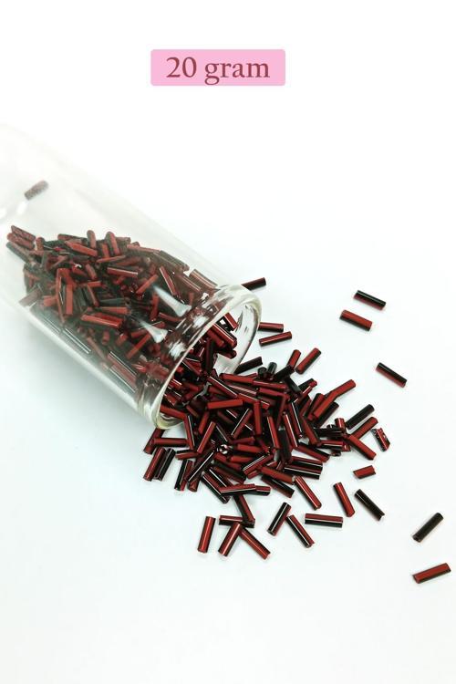 Uzun Boru Kesme Boncuk Çap 2mm Uzunluk 10 mm - 20 Gram - Kırmızı Siyah - BNC252