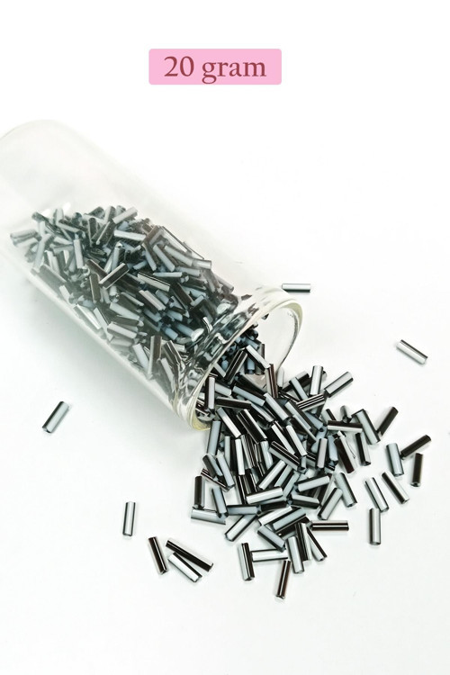 Uzun Boru Kesme Boncuk Çap 2mm Uzunluk 10 mm - 20 Gram - Siyah Beyaz - BNC251