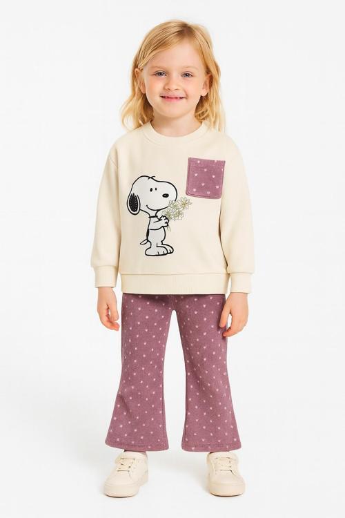 Çiçekli Kadife Taytlı Kışlık Çocuk Taytlı Takım