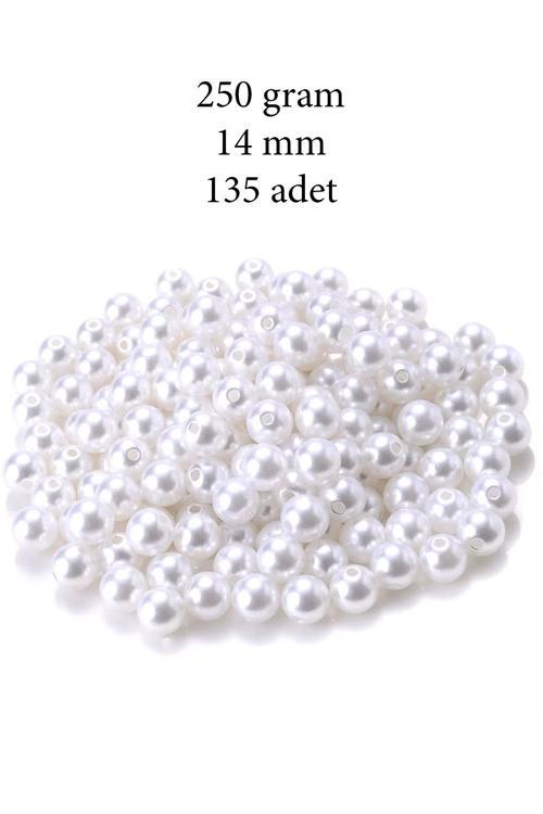250 gram 14mm Beyaz Renk Plastik İnci Boncuk Çanta ve Takı Yapım Boncuğu (~135 adet)