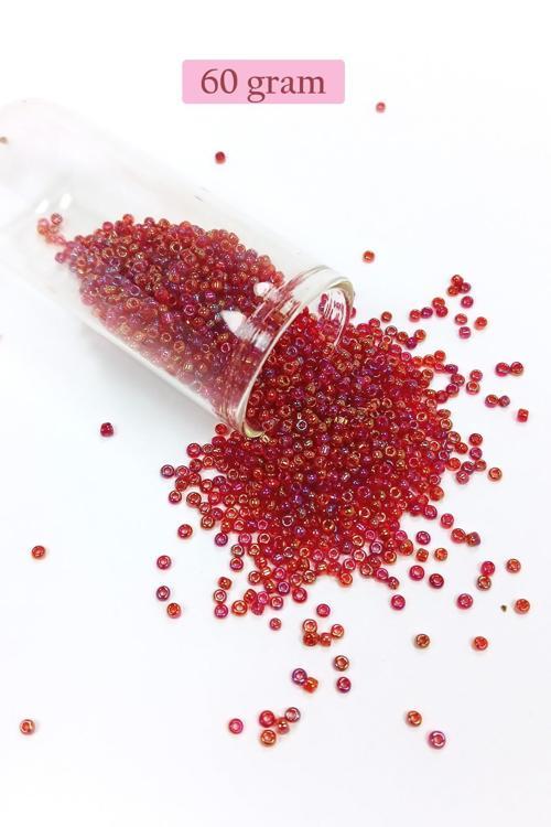 Dökme Cam Kum Boncuk (11/0) 2 mm - 60 Gram - Morlu Kırmızı - BNC063