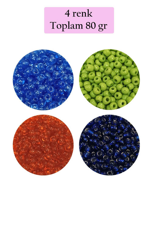 Dökme Cam Kum Boncuk (8/0) 3 mm - 4 Renk - Toplam 80 Gram - BNC421
