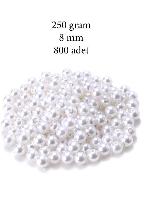 250 gram 8mm Beyaz Renk Plastik İnci Boncuk Çanta ve Takı Yapım Boncuğu (~800 adet)