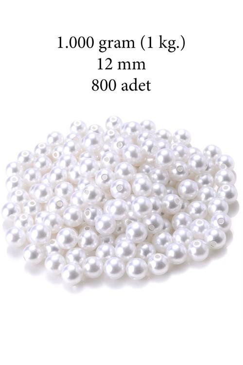 1.000 gram (1 kg.) 12mm Beyaz Renk Plastik İnci Boncuk Çanta ve Takı Yapım Boncuğu (~800 adet)