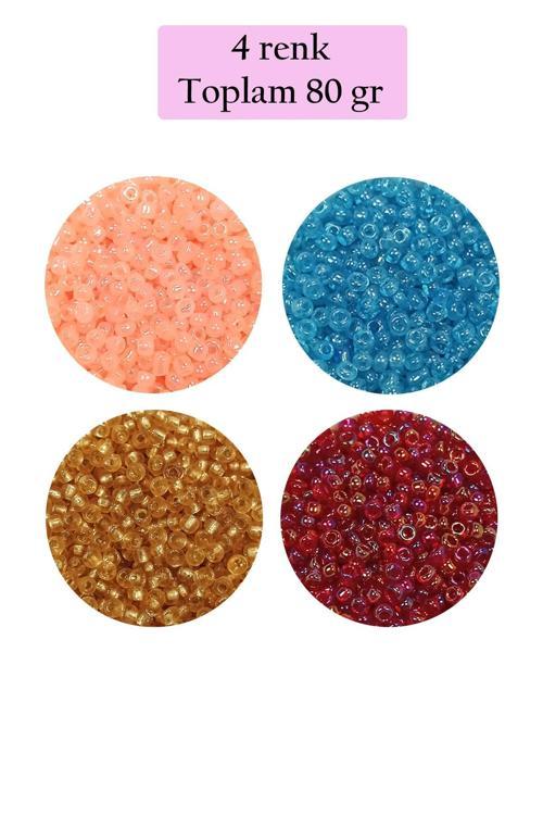 Dökme Cam Kum Boncuk (11/0) 2 mm - 4 Renk - Toplam 80 Gram - BNC405