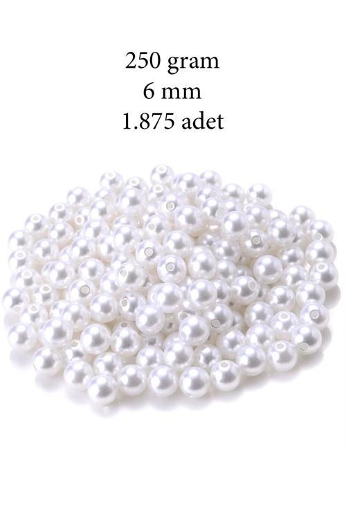 250 gram 6mm Beyaz Renk Plastik İnci Boncuk Çanta ve Takı Yapım Boncuğu (~1.875 adet)
