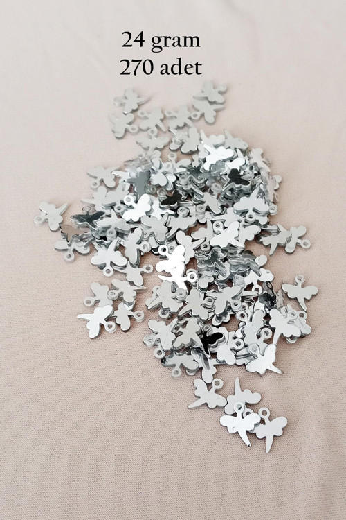 Oya Abiye Bileklik Kolye Pleksi Metalik Plastik Pul Gümüş Renk 24 gram 270 adet - BNC563