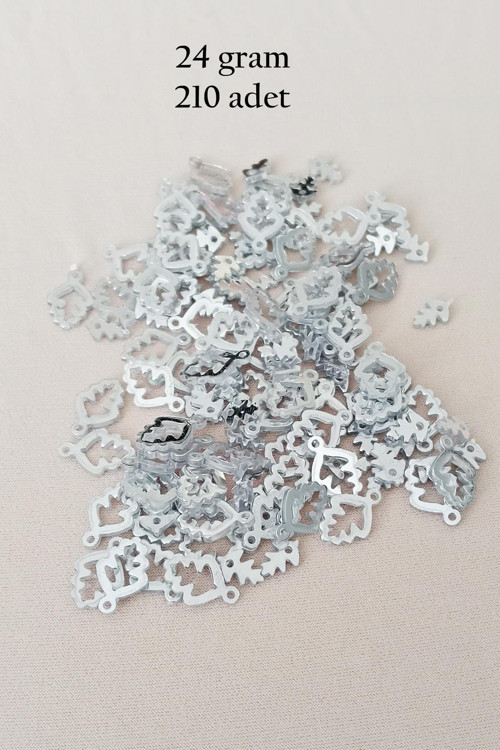 Oya Abiye Bileklik Kolye Pleksi Metalik Plastik Pul Gümüş Renk 24 gram 210 adet - BNC573