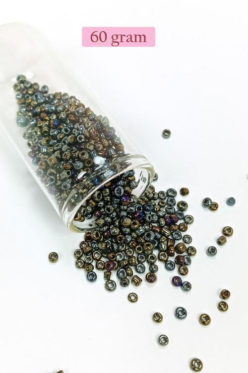 Dökme Cam Kum Boncuk (8/0) 3 mm - 60 Gram - Alacalı Renk - BNC192