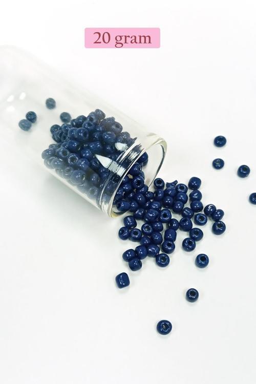 Dökme Cam Kum Boncuk Büyük Boy (6/0) 4 mm - 20 Gram - Koyu Mavi - BNC78