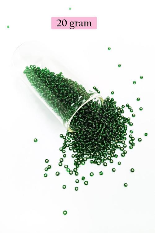 Dökme Cam Kum Boncuk (11/0) 2 mm - 20 Gram - Şefaf Koyu Yeşil - BNC002