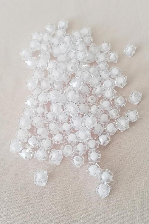 Küp Boncuk İçten Boncuklu Bileklik Çanta Boncuğu 10 mm 50 gr Beyaz - BNC456