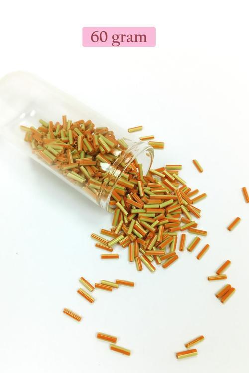 Uzun Boru Kesme Boncuk Çap 2mm Uzunluk 10 mm - 60 Gram - Yeşil Turuncu - BNC300
