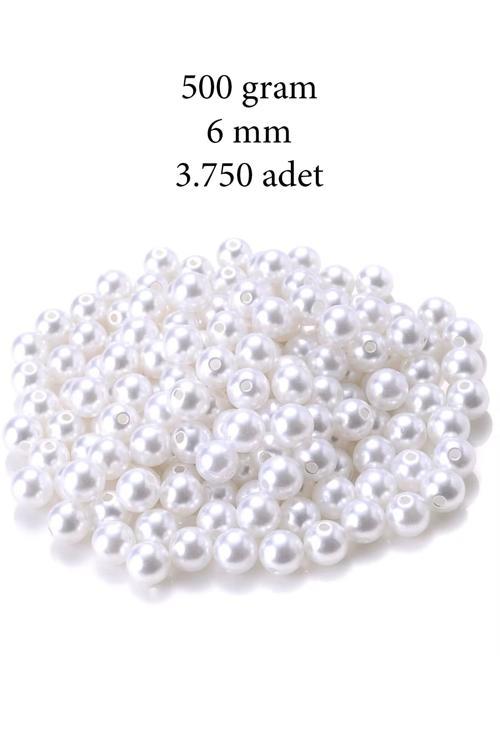 500 gram 6mm Beyaz Renk Plastik İnci Boncuk Çanta ve Takı Yapım Boncuğu (~3.750 adet)