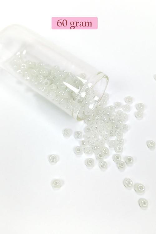 Dökme Cam Kum Boncuk Büyük Boy (6/0) 4 mm - 60 Gram - İnci Beyaz - BNC117