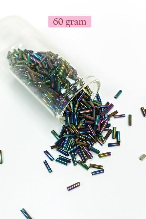 Uzun Boru Kesme Boncuk Çap 2mm Uzunluk 10 mm - 60 Gram - Mavi Yeşil - BNC269