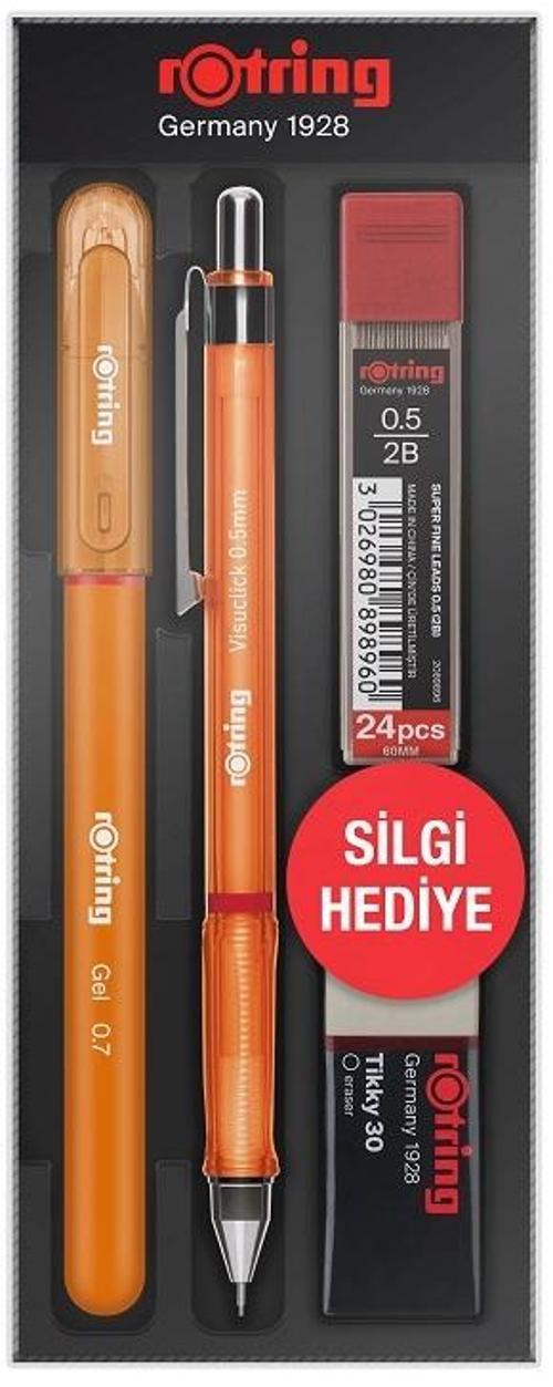 Visuclick Versatil Kalem + Jel Kalem + Min + Silgi Okul Seti 0.5 mm TURUNCU
