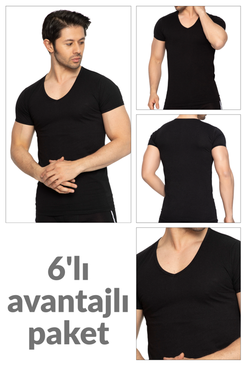 6 lı Paket %100 Pamuk Erkek Süprem V Yaka Fanila 317
