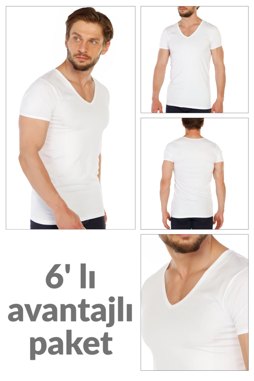 6 lı Paket %100 Pamuk Erkek Süprem V Yaka Fanila 317