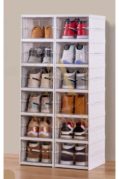 1 Adet 6 Katlı Modüler Ayakkabılık Lüks Ayakkabı Kutusu Seti Dolabı Katlanır İstiflenebilir Beyaz