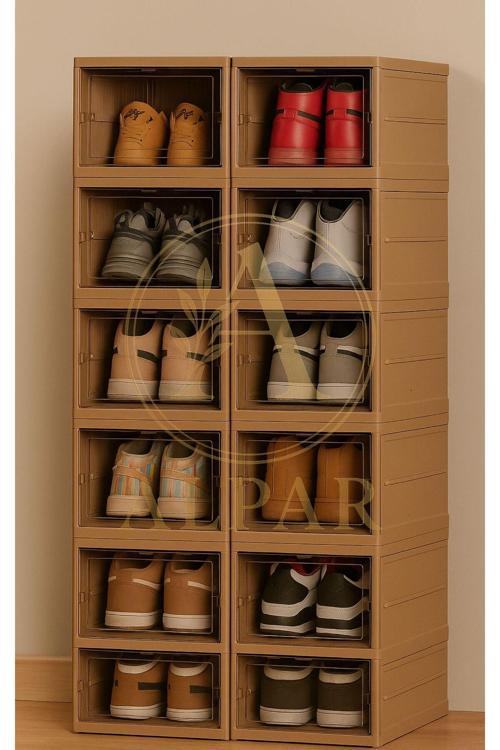 1 Adet 6 Katlı Modüler Ayakkabılık Lüks Ayakkabı Kutusu Seti Dolabı Katlanır İstiflenebilir Toprak