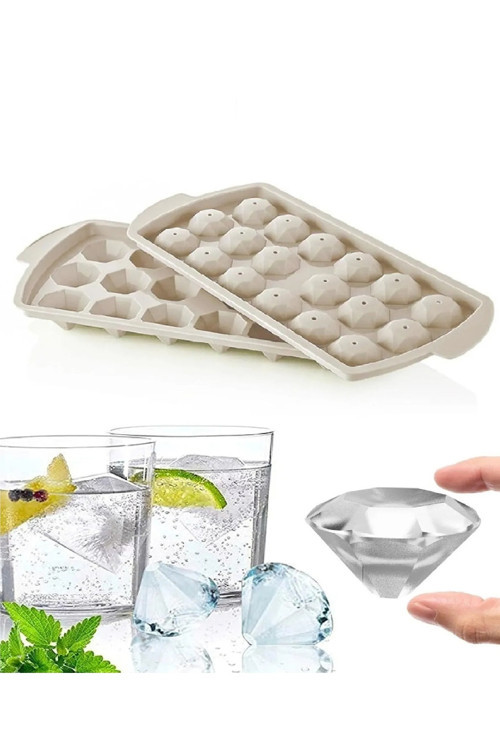 3 Adet 18 Bölmeli Kapaklı Elmas Buz Şekilli Buz Kalıbı Plastik Pratik Buz Kalıbı Buzluk Lüks Buz