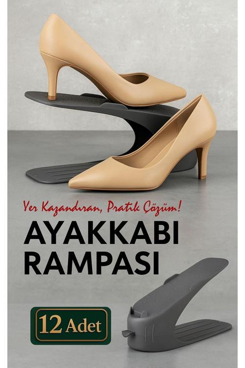 12 Adet Antrasit Ayakkabı Rampası Yer Tasarrufu Kokusuz Modern Ayakkabı Organizeri Ayakkabı Standı