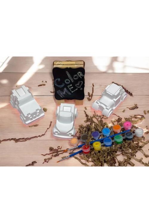 Çocuk Eğitici Etkinlik Dev Taş Boyama Seti 3 Lü Araba Boya Ve Fırça Seti