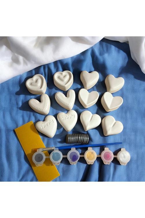 12 Adet Kalpler Taş Boyama Mıknatıslı Magnet Seti, Dıy, Kendin Yap, Doğum Günü Hediyesi