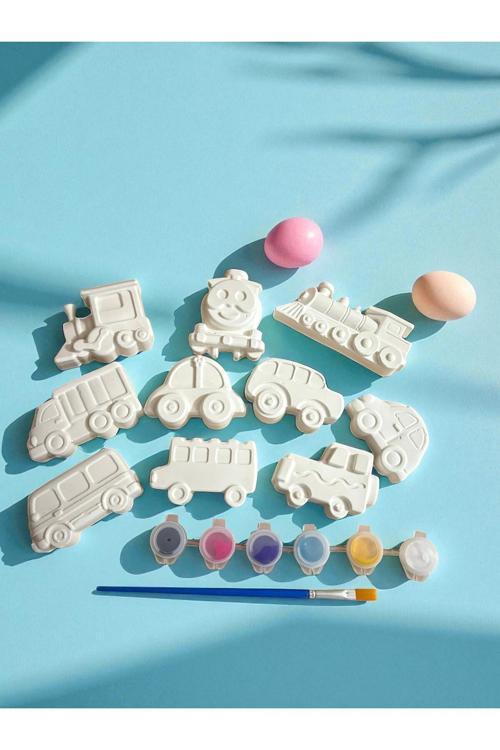 Taşıtlar Çocuk Aktivite Seti Taş Boyama Kendin Yap 12 Parça Set