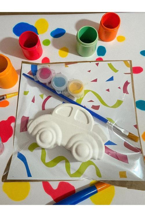 6 Adet (3+3) - Araba Ve Kelebek /Taş Boyama Seti, Dıy, Kendin Yap, Doğum Günü Hediyesi