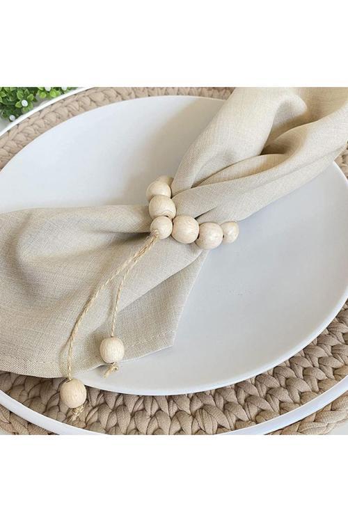 Ahşap Boncuklu Peçete Halkası 12'Li
