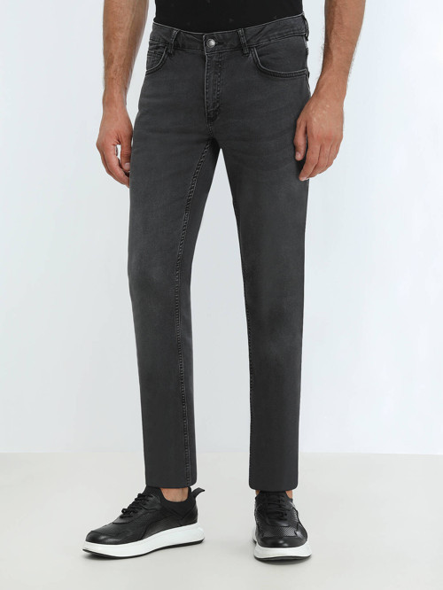 Koyu Gri Slim Fit Denim Pamuk Karışımlı Pantolon