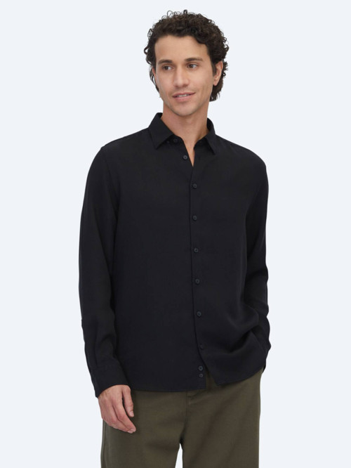 Siyah Regular Fit Dokuma Casual Gömlek