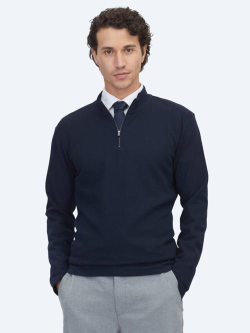 Lacivert Fitilli Bisiklet Yaka T-Shirt