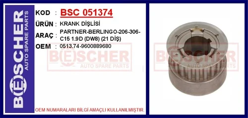 KRANK DİŞLİSİ PARTNER-BERLINGO-206-306-C15 1.9D DW8 21 DİŞ 0513 74 9600889680