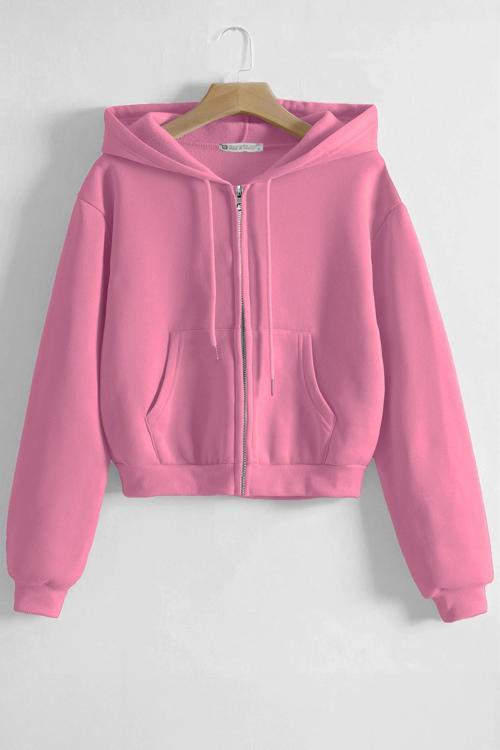 Kadın Pamuklu Crop Model Kanguru Cepli Sonbahar ve İlkbahar Kapüşonlu Crop Sweatshirt