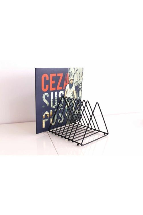 Masa Üstü Ofis Dergilik-Plaklık 9 Bölmeli Üçgen Metal Kitaplık Organizer Gazetelik Vinil