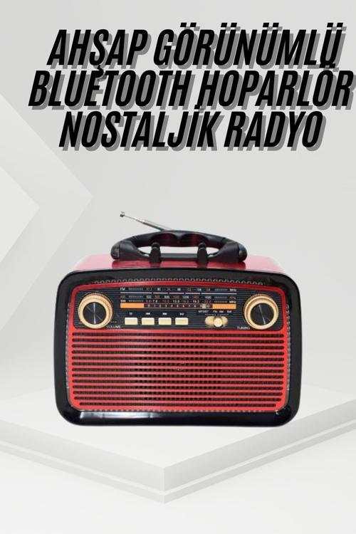 Nostalji Radyo Bluetooth Hoparlör USB-SD Kart Giriş Led Fener Işıklı Bataryalı Pilli