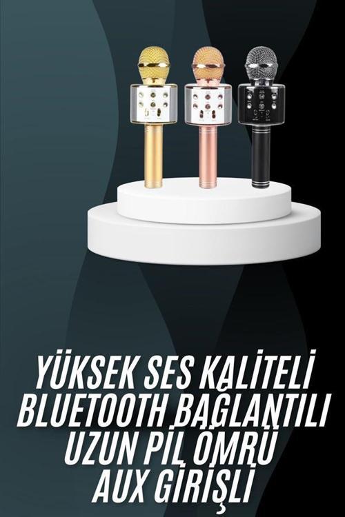 Karaoke Mikrofon Bluetooth Bağlantılı Aux Girişli Uzun Pil Ömrü Yüksek Ses Kaliteli