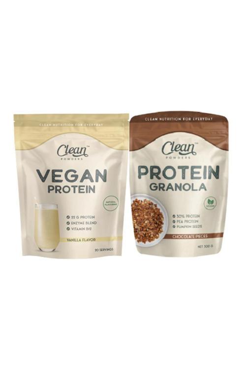 Vegan Protein 600 Gr - Vanilya - Protein Granola 300 Gr - Çikolata Parçacıklı 2'Li Set