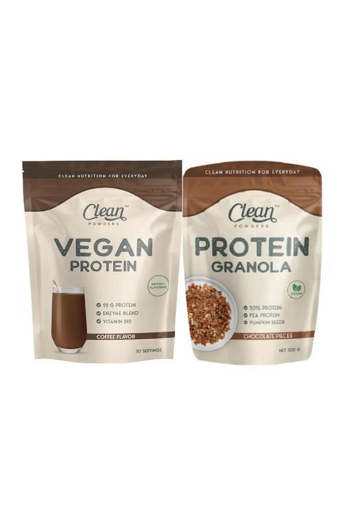 Vegan Protein 600 Gr - Kahve - Protein Granola 300 Gr - Çikolata Parçacıklı 2'Li Set