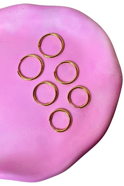 - Melik 9215 5721 6'lı Halka Küpe 3 Boy 3 Çift Kombin Çoklu Gold Küpe