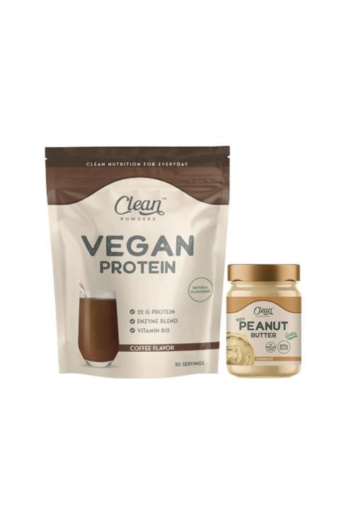 Vegan Protein 600 Gr Kahve - Proteinli Fıstık Ezmesi (Peanut Butter) 300 Gr 2'Li Set