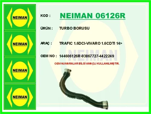 TURBO BORUSU TRAFIC 1.6DCI-VIVARO 1.6CDTI 2014 144606126R 93867727 4422249