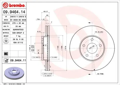 ON FREN AYNASI DISK FOCUS 3 2011 FOCUS 2 2004-2011 C MAX 2003-2007 VOLVO C30 2006-2012 C70 2 2006-2013 S40 2 2004-2012 550 2005-2012 278X25X5DLXHVLI AV611125BB 7M511125BB 1520297 (2 ADET)