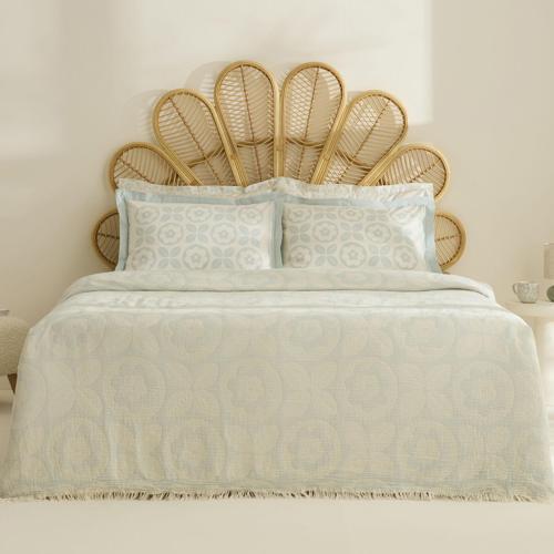 Shayla Mavi Baskılı Müslin Çift Kişilik Pike Takımı