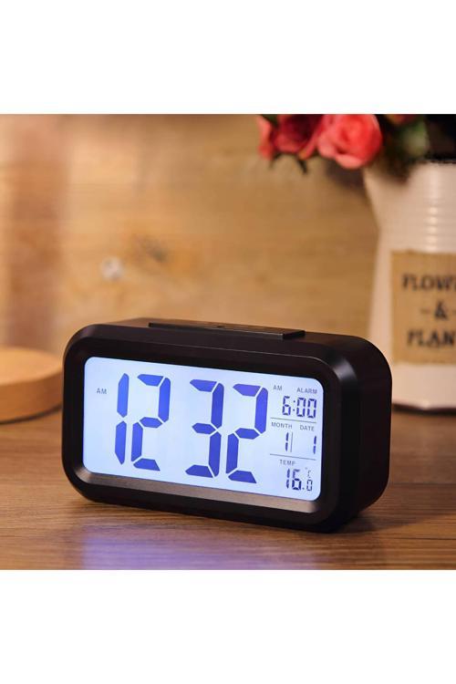 Dijital Masa Saati Fotosel Sensörlü Işıklı Alarmlı Termometreli Takvimli Çalar Saat